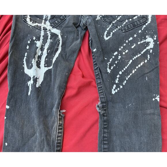 True Religion Black Bleached Design Men's Jeans Size 30 Waist - Made in the USA - Picture 10 of 13